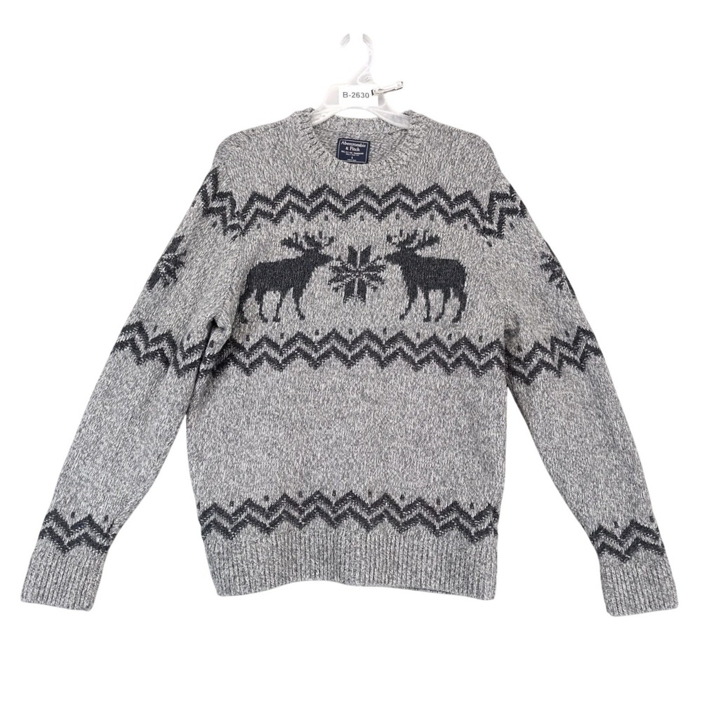 Abercrombie & Fitch Gray Moose Nordic Sweater Mens S Wool Blend Winter Ski Cozy